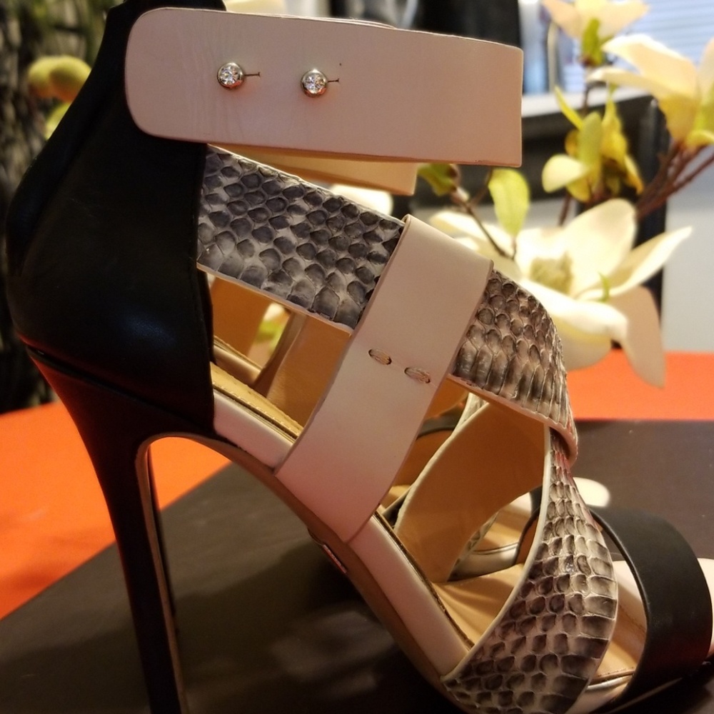 Badgley Mischika black/natural snake skin heels - Picture 3 of 3